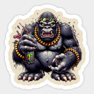 gorilla monster holding canned drink Sticker